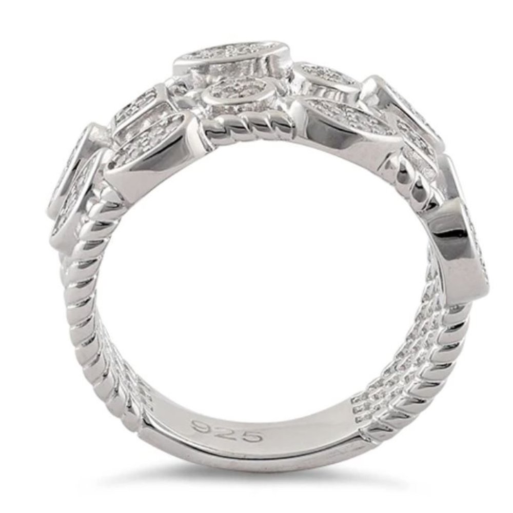 925 STERLING SILVER Unique Multi Shapes Design CZ Band Ring - Picture 15 of 16